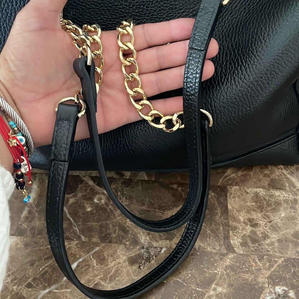 Valentino Black Leather Tote with Gold Chain Accents - Picture 10 of 13